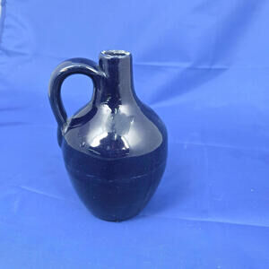 Vintage Blue Pottery Sample Jug with Handle 6"‎ Tall